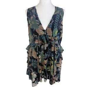 Chelsea & Violet Womens Floral Velvet V-Neck Green Sleeveless Tunic Dress XS